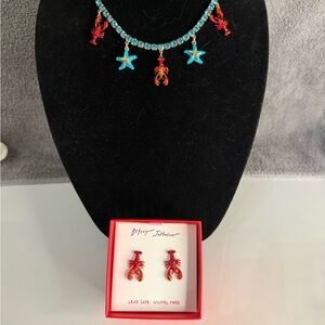 🦞Betsey Johnson Mermaid Crystal Lobster Necklace and Earring Set